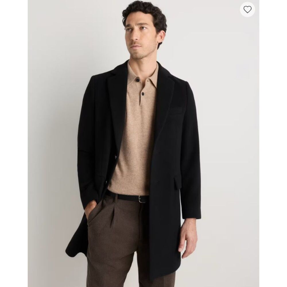 NWOT Quince Men's Black Wool Cashmere Tailored Overcoat Coat Size M